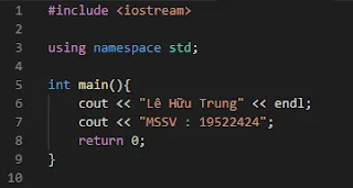 Ví dụ về mã nguồn một chương trình được viết bằng C++