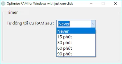 Giao diện phần mềm Optimize RAM with just one click